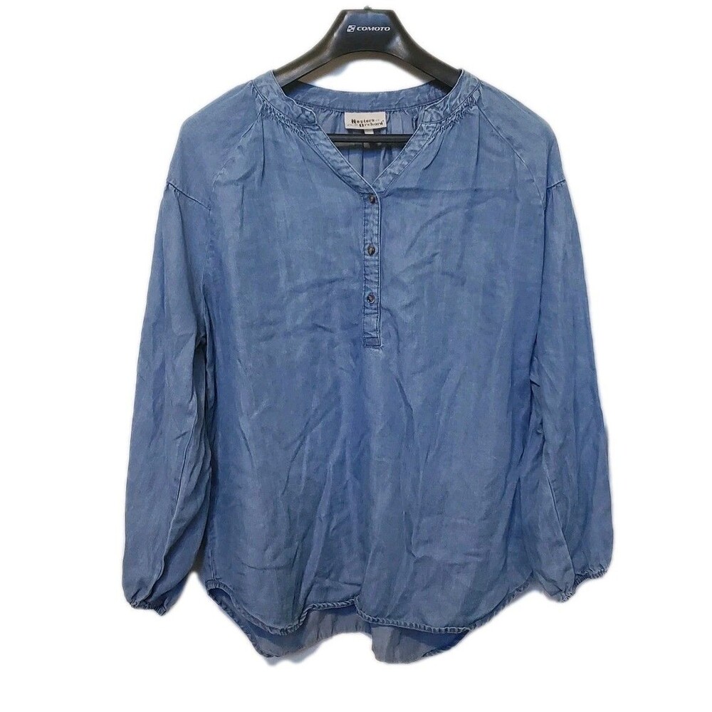 Hester and Orchard Chambray Tunic Top Oversized Lagenlook Coastal Cowgirl Sz XL